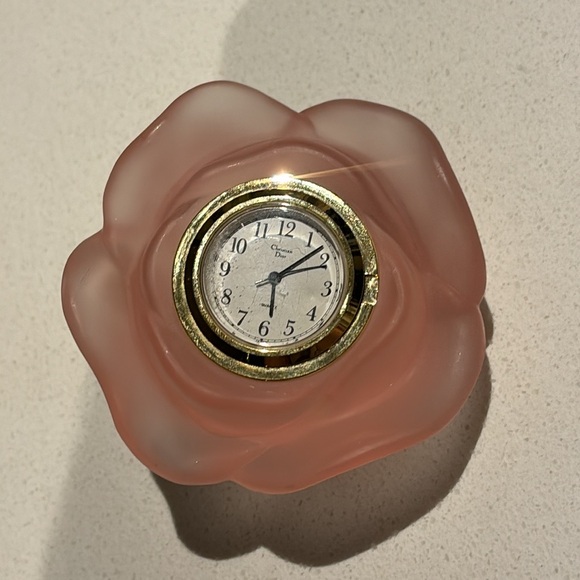 Vintage Christian Dior Pink Lead Crystal Rose Decorative Clock RARE - Picture 2 of 7